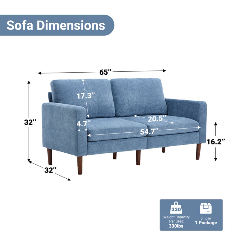  65" Classic Loveseat,  Light Blue Chenille 