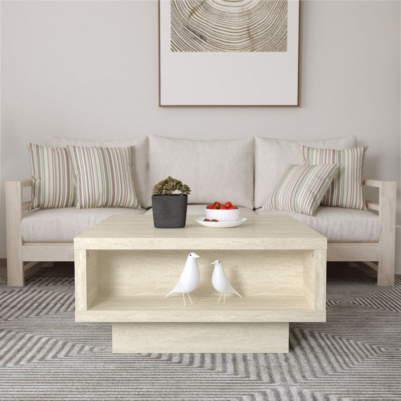 Caomhan Pedestal Coffee Table with Storage, Travertine