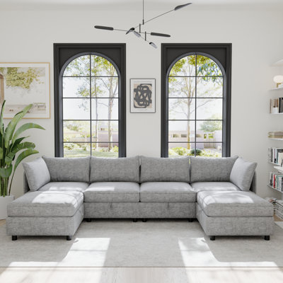 Canapé modulaire multifonctionnel en chenille gris avec rangement pour la vie moderne