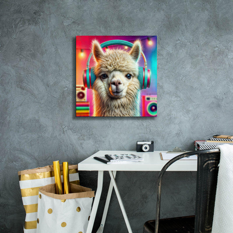 «Alpaca Party Animal» par Rey Klimt, art mural sur toile, H 18 po x l 18 po