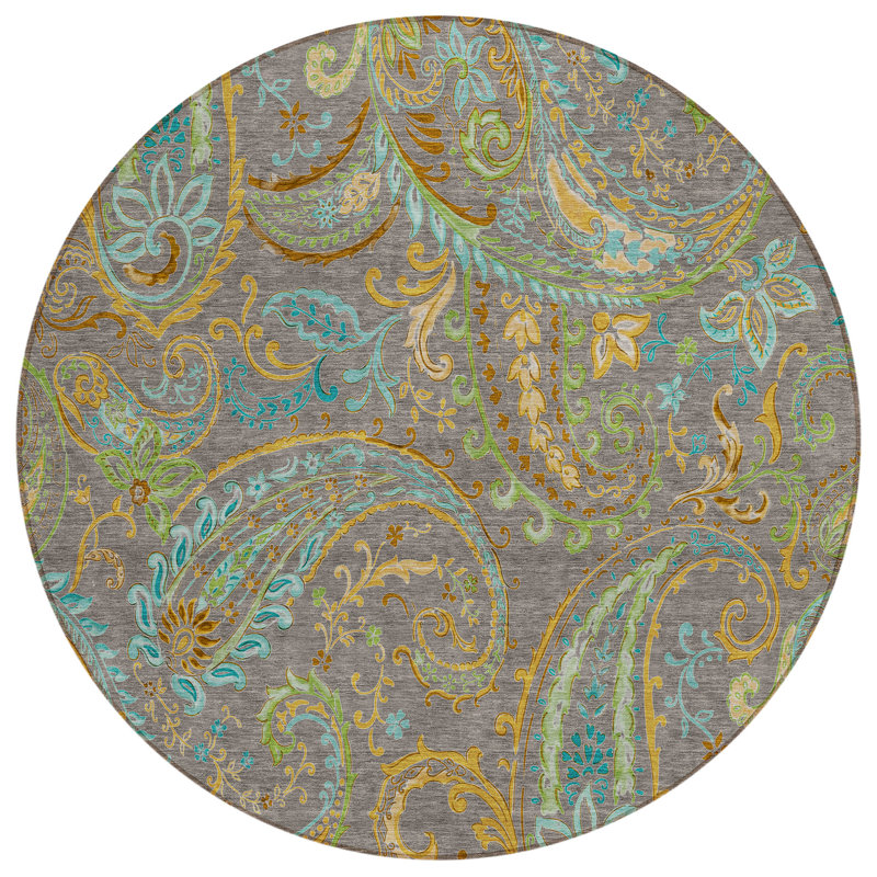 Kinslee Washable Paisley Indoor / Outdoor Rug, Round 8'