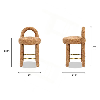 Tabourets de bar Penny Round arqués, entièrement rembourrés, ensemble de 2, couleur rouille