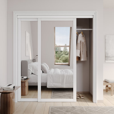 Porte de garde-robe coulissante pleine grandeur blanche 72 po x 72 po x 1 po avec quincaillerie assemblée