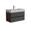 Meuble-lavabo flottant 36 po Mid-Century, noyer et grille noire matte