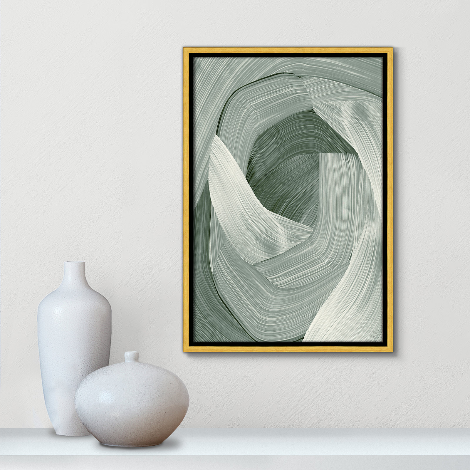Enriched Emerald - Floater Frame Graphic Art Print on Canvas, Gold , 19.5" H x 13.5" W