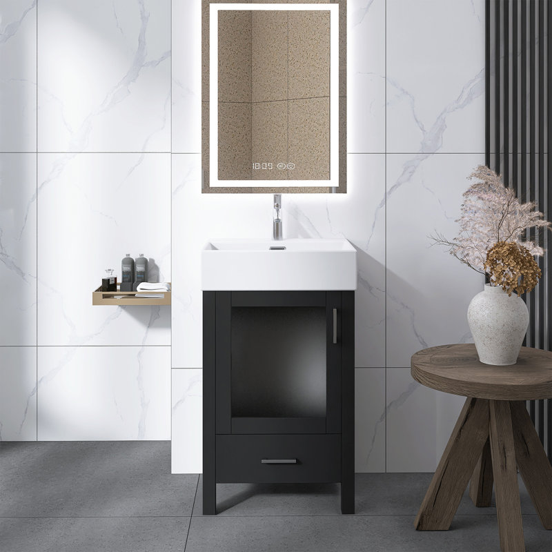 Meuble-lavabo autoportant moderne de 20 po avec lavabo en céramique