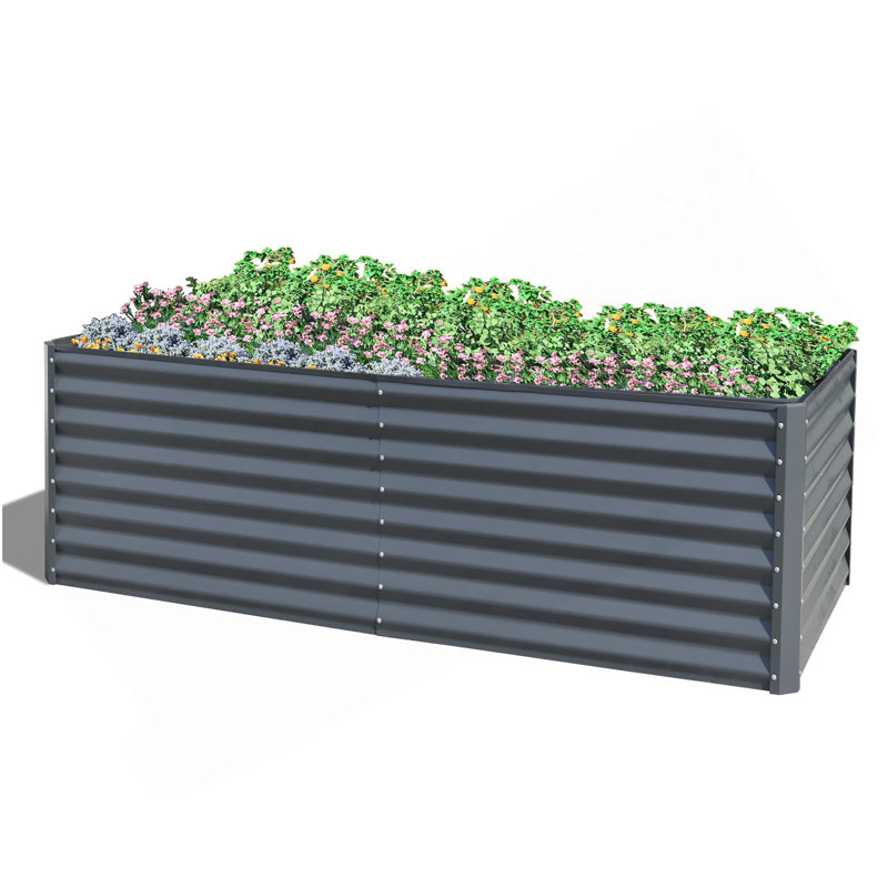 8X4x2 Ft Galvanized Raised Garden Bed, Outdoor Planter Garden Boxes Large Metal Planter Box For Gardening Vegetables Fruits Flowers,Gray