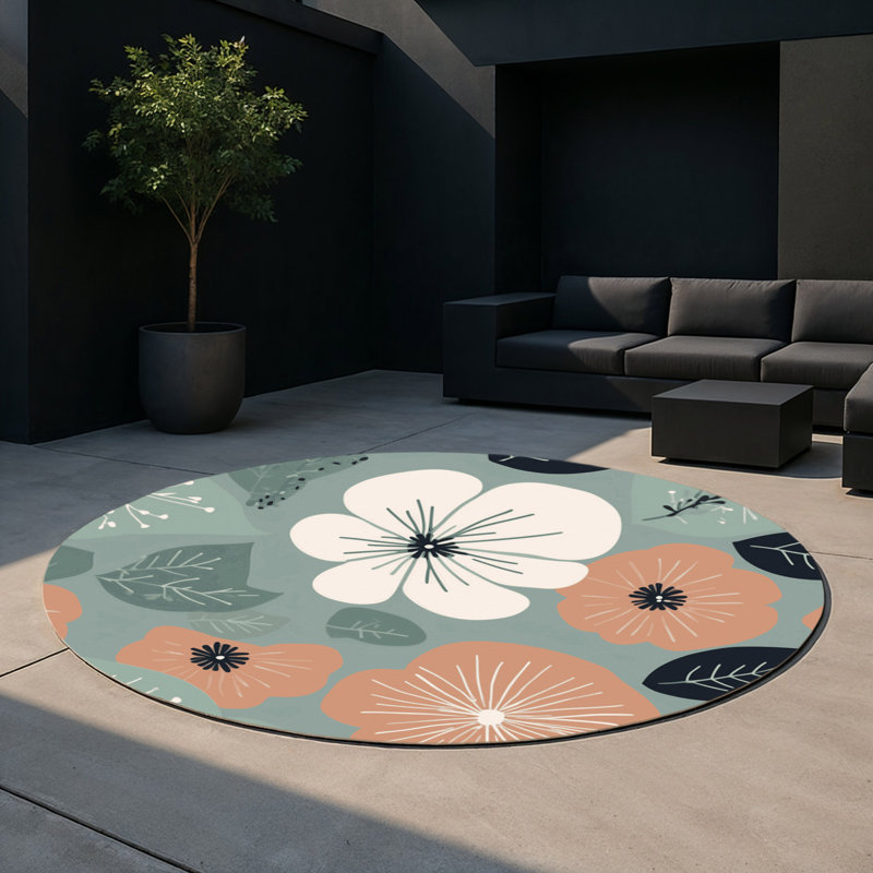 Floral Echo Indoor And Outdoor Area Rug, Round 5'
