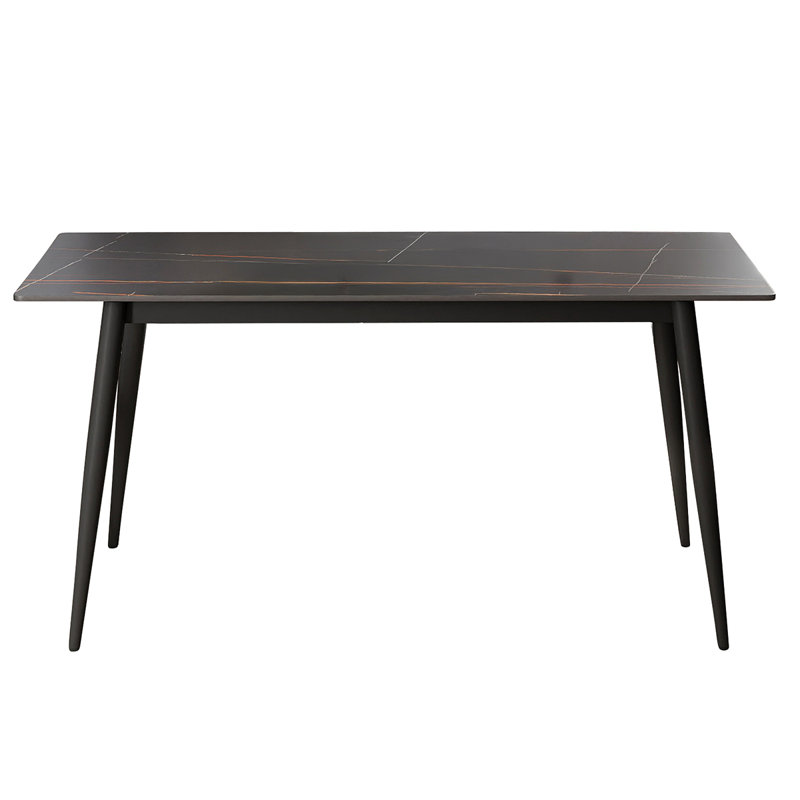 Table de salle à manger 62,99 po en pierre artificielle moderne à bords droits et pieds en métal pouvant accueillir 6 personnes