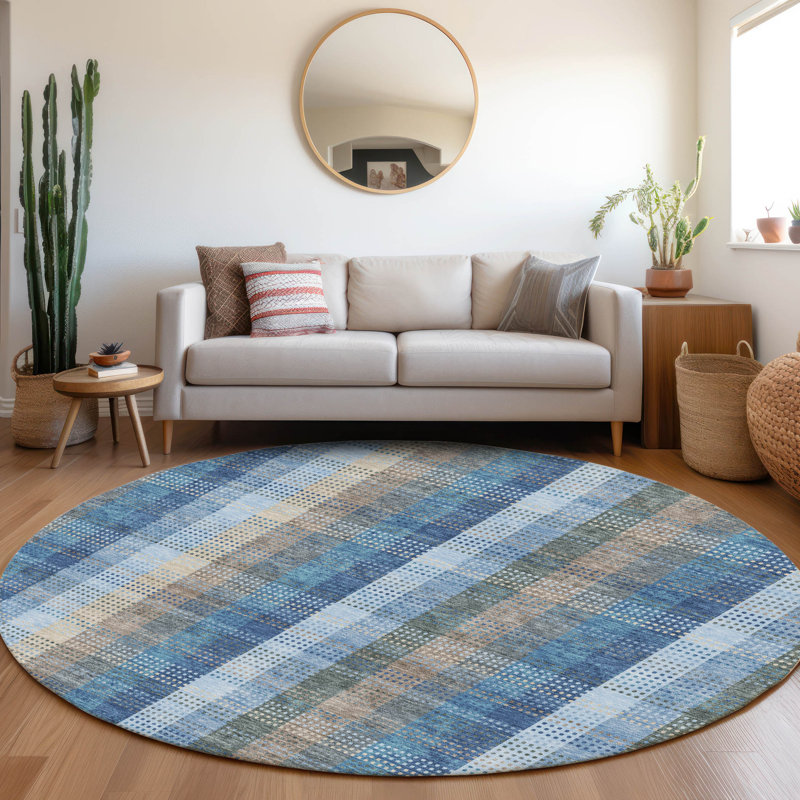 Premium Machine Washable Prisco Denim Rug, Round 8'