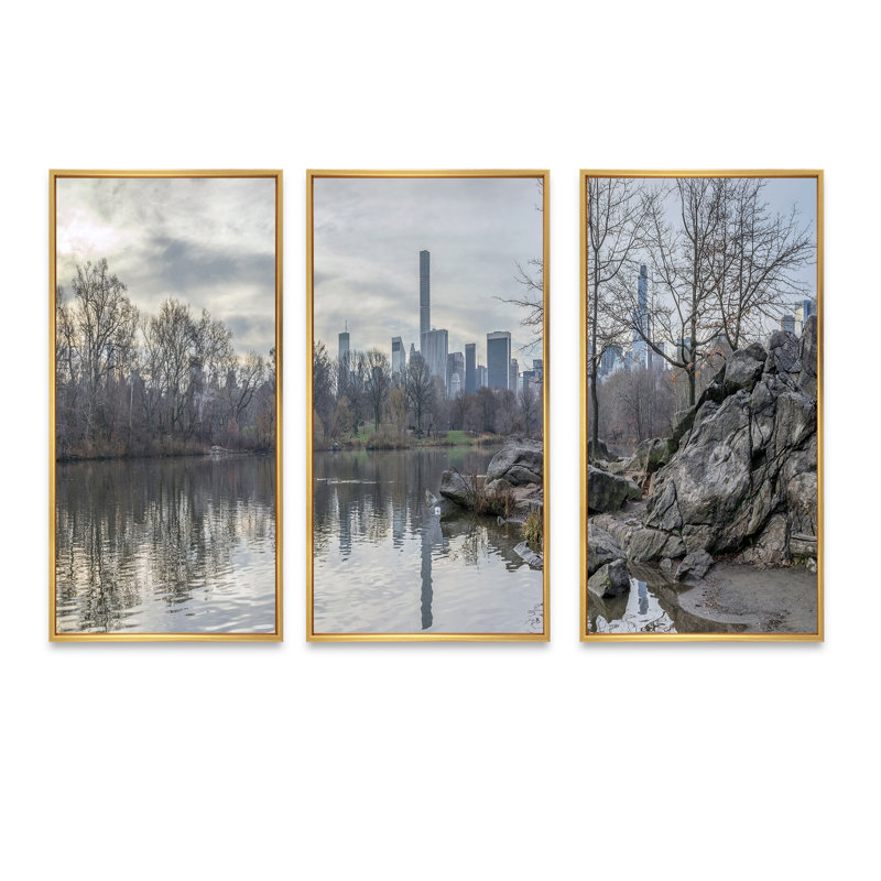 - Photographie de cadre flottant 3 pièces sur toile, H 32 po x l 48 po x P 1 po, Encadrement doré