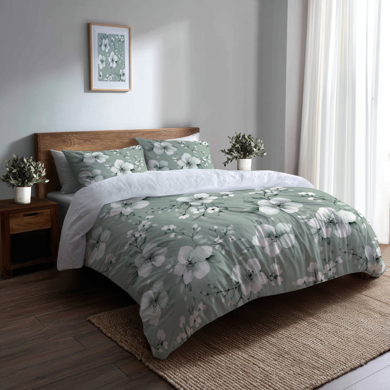 Ensemble de housse de couette Floral Bedding 3 - Country Farmhouse Sage Blossom Drift