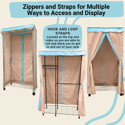 Portable Garment Rack Cover 48"W x 18"D x 75"H Off White with Blue Trim