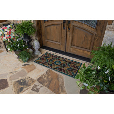 Kesha Ornamental Tiled Medallion Recycled Rubber All Weather Indoor Outdoor Non-Slip Door Mat