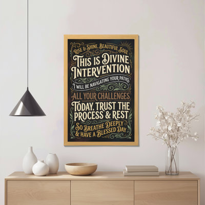 Divine Intervention Inspirational Quote Canvas Wrapped Wall Art Oil Painting Print With Elegant Typography And Ornamental Design For Home Office Or Spiritual Space Decor