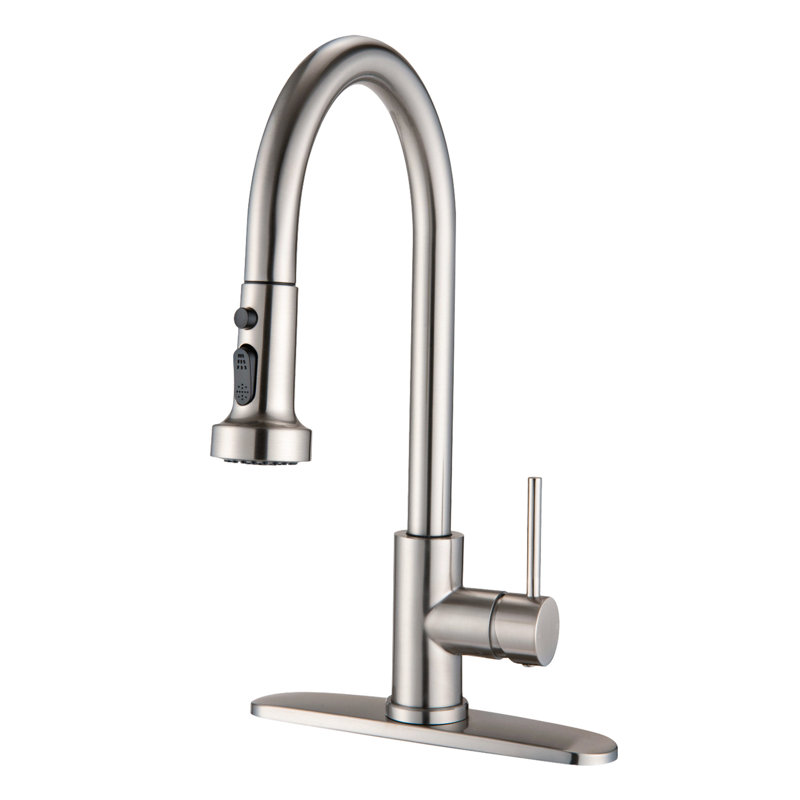 Brushed Nickel Stainless Steel Faucet For Kitchen With Soap Dispenser - To Scratches, Rust, And Spots, 360 Swivel Function Pull Down In Spout, Scratchproof, Rustproof, Spot Arc
