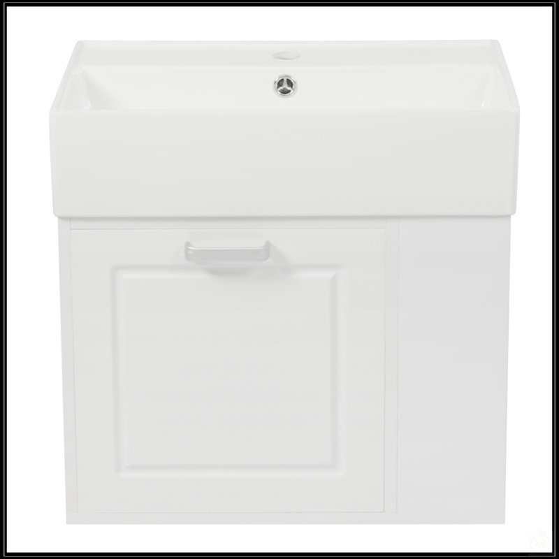 Meuble-lavabo flottant mural de 21,8 po avec lavabo, tiroir et tablette réglable, système de fermeture en douceur, Blanc