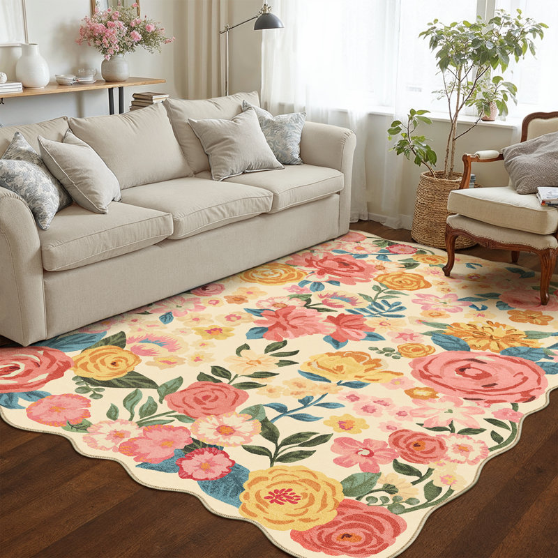 Johy Modern Floral Machine Washable Area Rug with Non-Slip Backing, Rectangle 3' x 5'