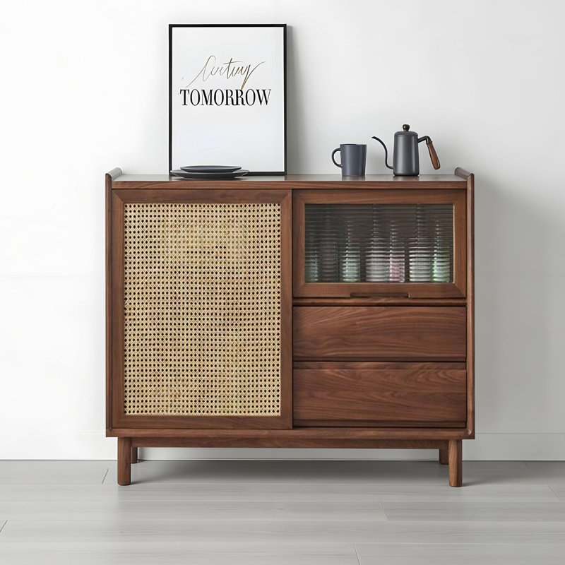Commode d'appoint moderne en bois massif de style rétro, H 33,66 po x l 35,43 po x P 15,74 po