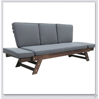 Outdoor Adjustable Patio Wooden Daybed Sofa Chaise Lounge with Comfortable Cushions for Small Spaces