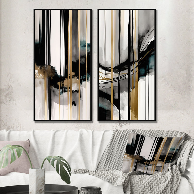 «Abstract Transitional Shapes», 2 pièces sur toile, Cadre noir, H 24 po x l 20 po