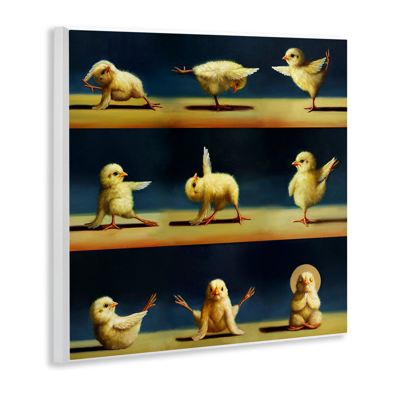 Poussins de yoga étirant des animaux de ferme, peinture amusante
