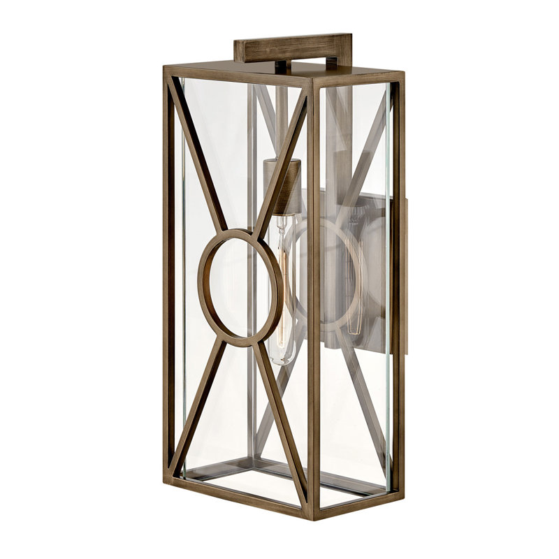 Brixton Outdoor Wall Mount Lantern - Clear Mitered Glass, Composite, Burnished Bronze, 18.75" H x 8.75" W x 7" D