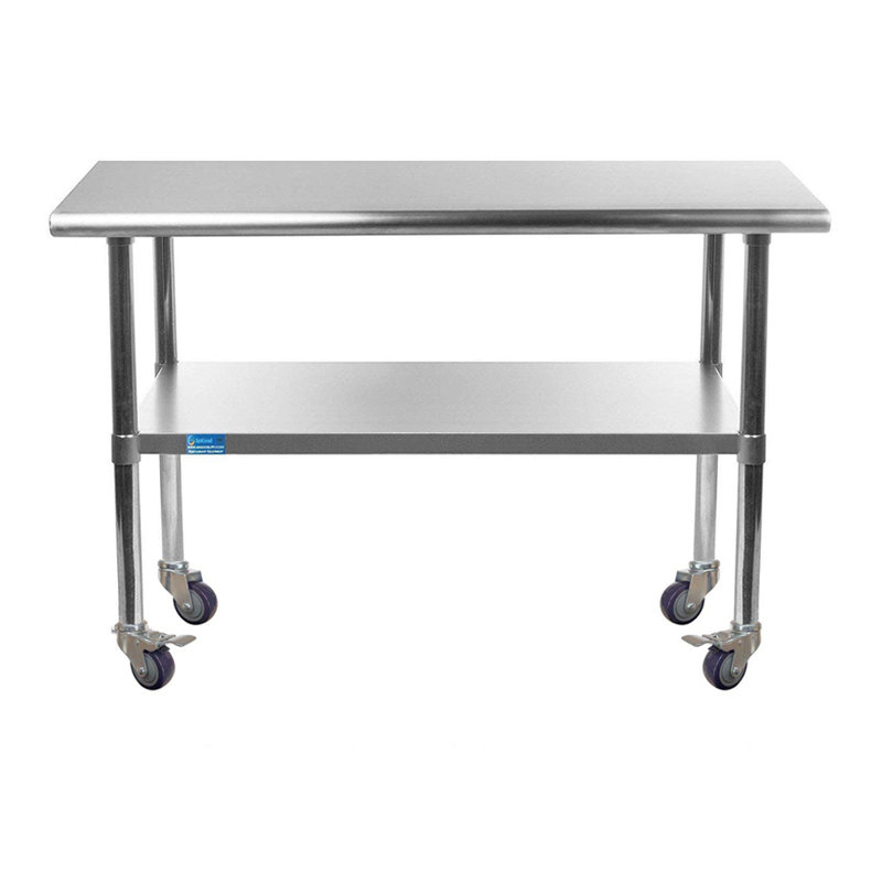 Table de préparation à roulettes express en acier inoxydable H 35 po x L 48 po x P 30 po avec tablette réglable et roulettes verrouillables Express KitchQuip