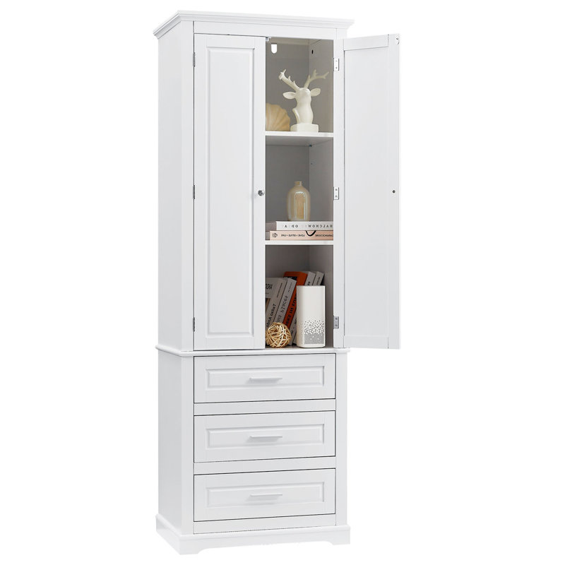 Grande armoire de rangement avec 3 tiroirs - tablettes réglables, panneau de fibres à densité moyenne résistant à l'eau, ensemble anti-basculement pour la salle de bain, le bureau et la cuisine