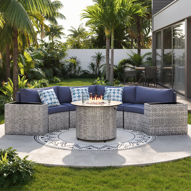 4 - Person Fully Assembled Curved Patio Conversation Set With Side Table, Navy