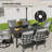 Maynard 7-Piece Black Metal Patio Dining Set With Rectangular Table, 6 Swivel Dining Chairs And Gray Cushions-122878506