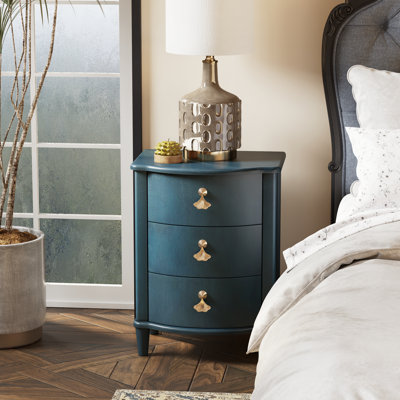 Elegant 3-Drawer Nightstand With Gold Leaf Handles by Lark Manor