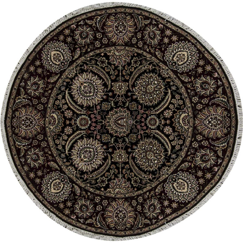 Hand-Knotted High-Quality Black Round Area Rug