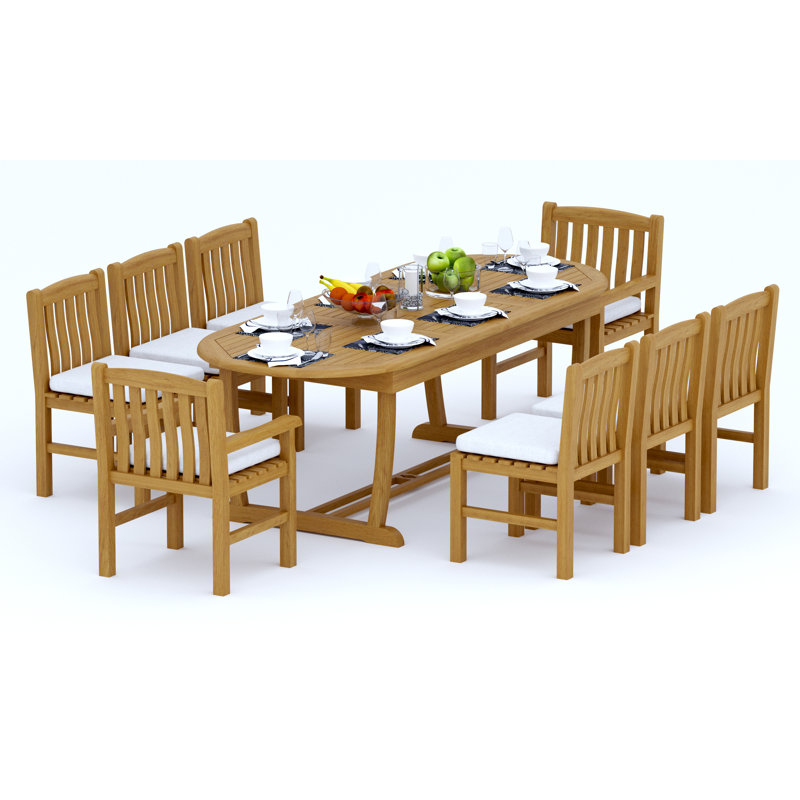 Devon Teak Wood Patio Dining Set with Oval Table, 8