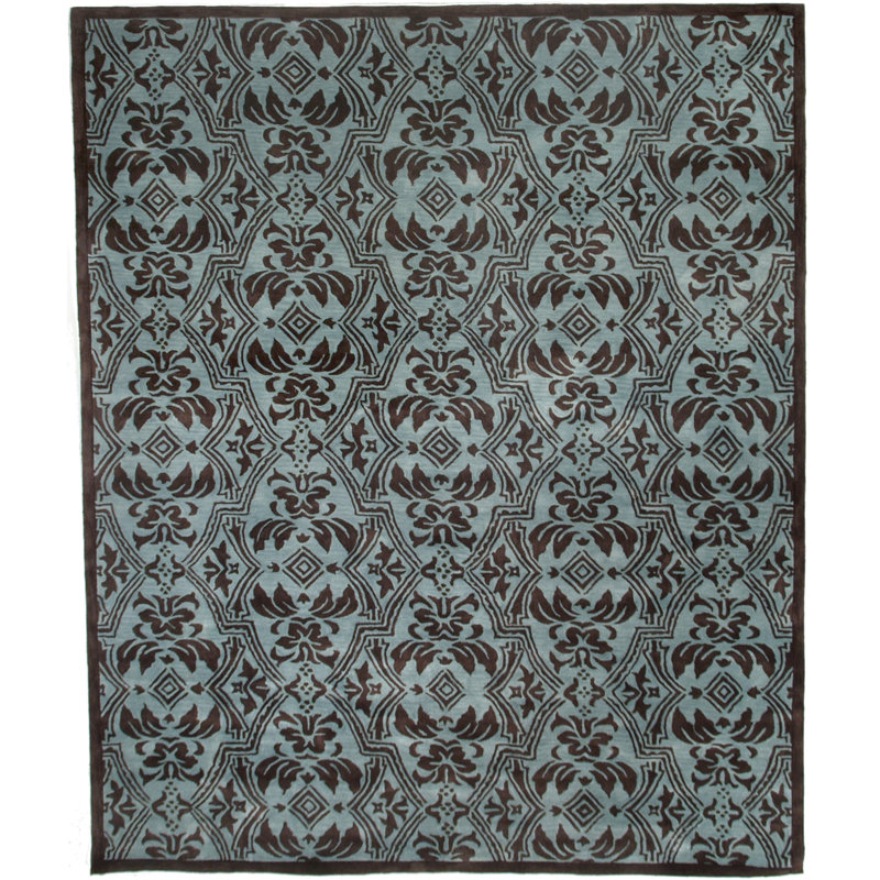 Tufted Contemporary hand-tufted New Zealand Wool Blue/Brown Area Rug