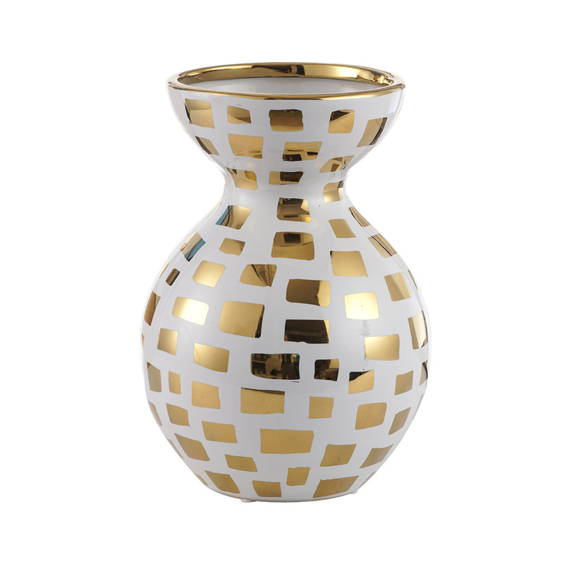 Agrippina Handmade White & Gold Decorative Ceramic Vase for Living Room Modern Home Decoration Accent Piece