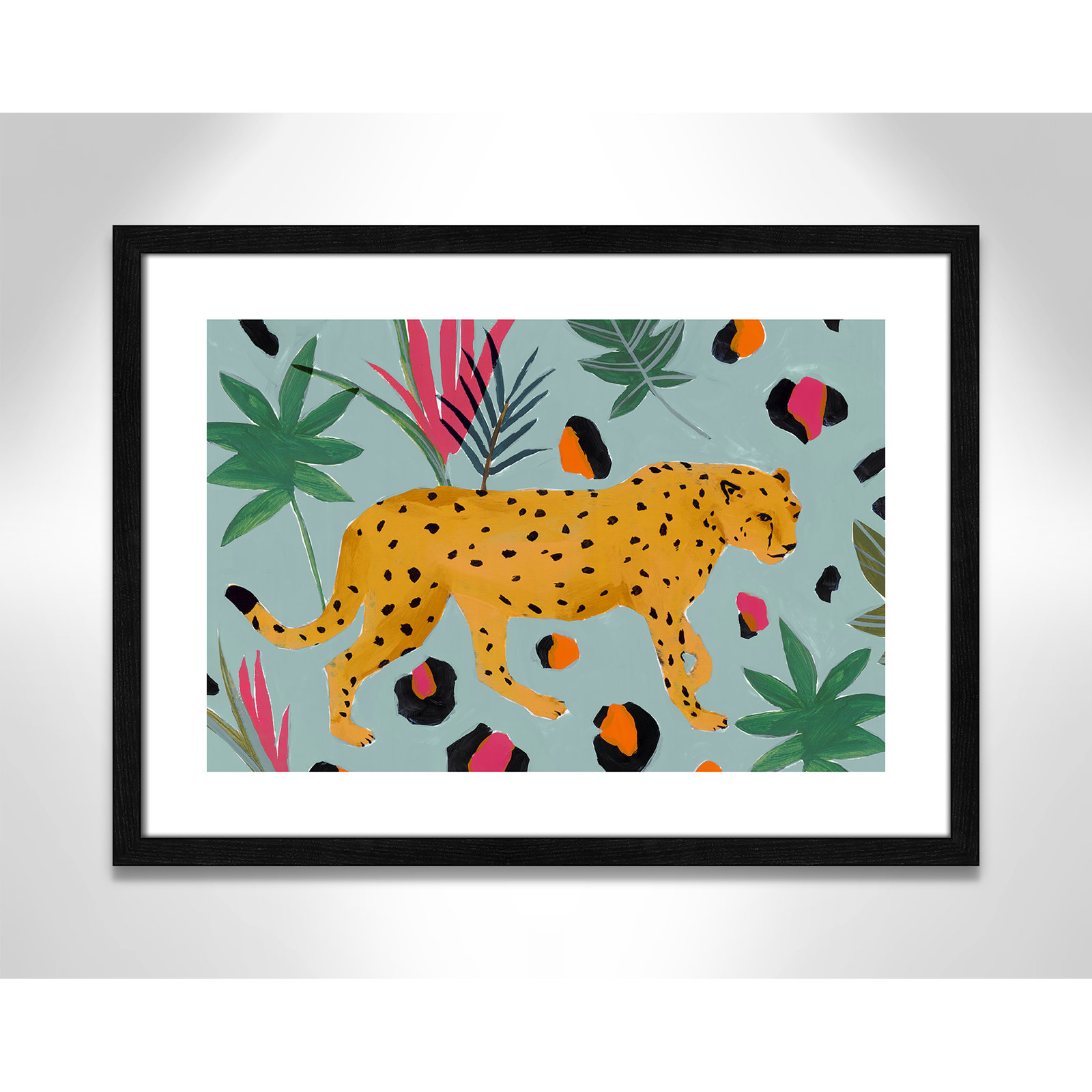 Nyles "Walking Cheetah II" Painting by Isabelle Z, 17" H x 23" W x 0.75" D, Black Wood Framed Paper