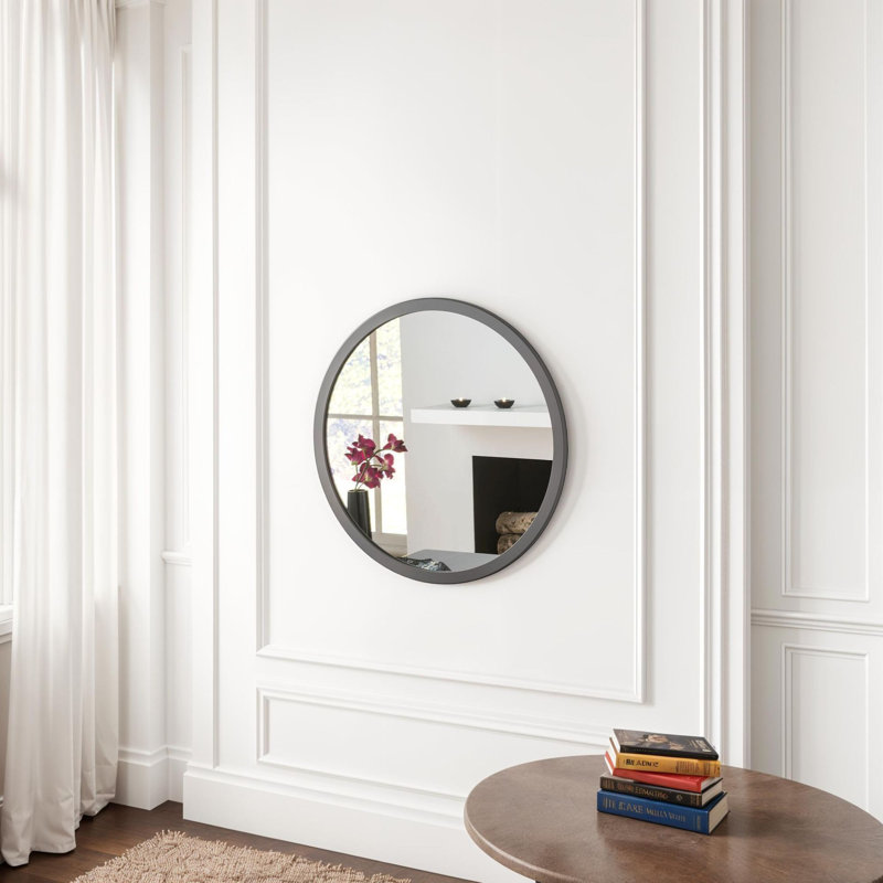 Tabatha Wood Flat Wall Mirror, Dark Grey, 70cm H x 70cm W