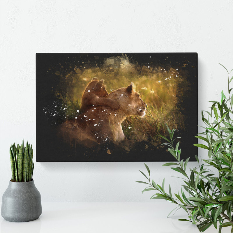 Lioness with Lion Cub - Wrapped Canvas, 40cm H x 60cm W x 3cm D