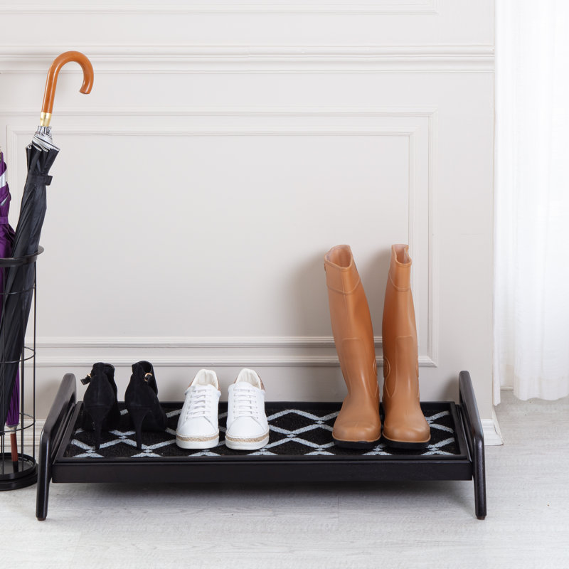 Support à bottes en bois massif de qualité supérieure avec tapis en fibre de coco naturelle - Rangement pour chaussures