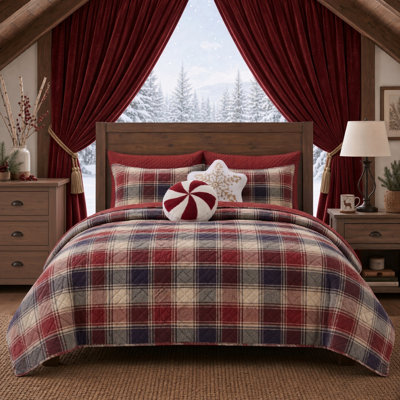Ensemble de courtepointe 2 pièces à carreaux bleus Nicholas de Greenland Home Fashions – Lit simple/TG