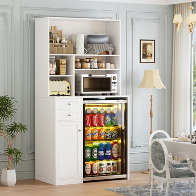 Mini Fridge Cabinet With Storage,coffee Bar Cabinet With Mini Fridge Space & Power Outlet, Microwave Cabinet With Storage,beverage Station For Kitchen