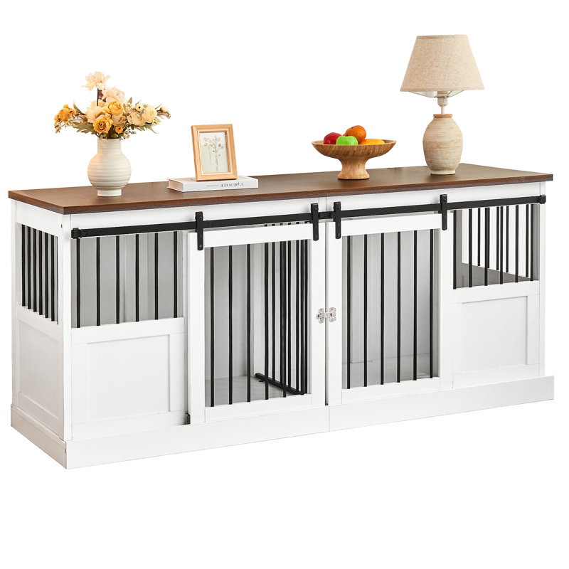 NEBZHASK - Meuble pour grand lit double 70,9 po avec séparateur amovible pour 2 animaux de taille moyenne - blanc