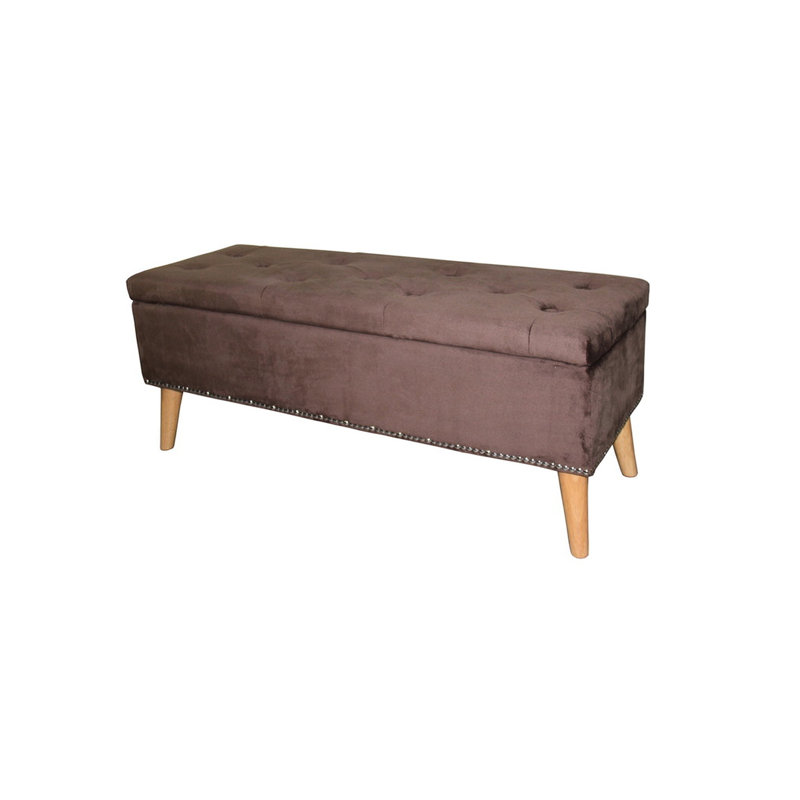 Banc de rangement rectangulaire en daim brun avec compartiment caché et banc de 17 po de hauteur