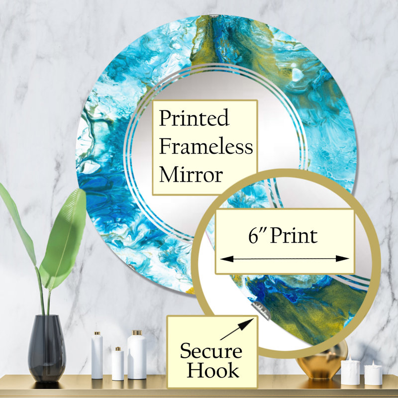 Miroir mural moderne bleu et blanc, 32 po x 32 po