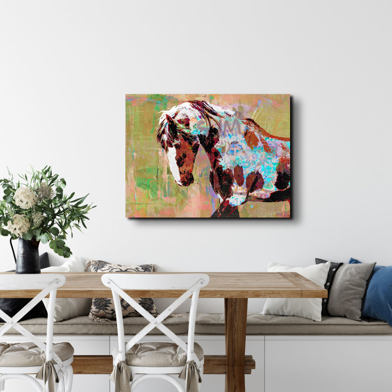 «Famous Wild Mustang Picasso» par Stephen Chambers, peinture sur toile tendue, H 32 po x l 36 po x P 1,5 po