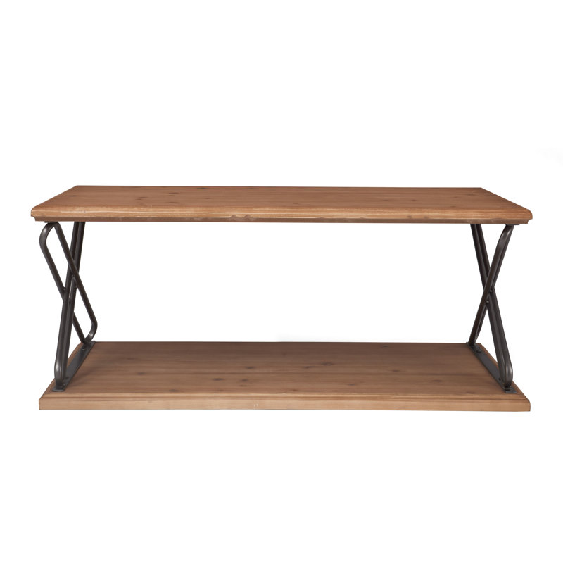 Brooks Natural Brown Wooden Coffee Table with Metal Cross Legs