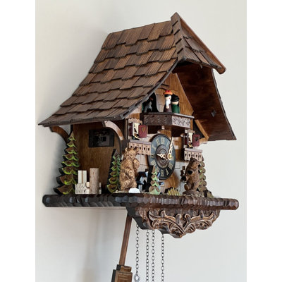  German Cottage Quartz Cuckoo Clock with Animated Bear