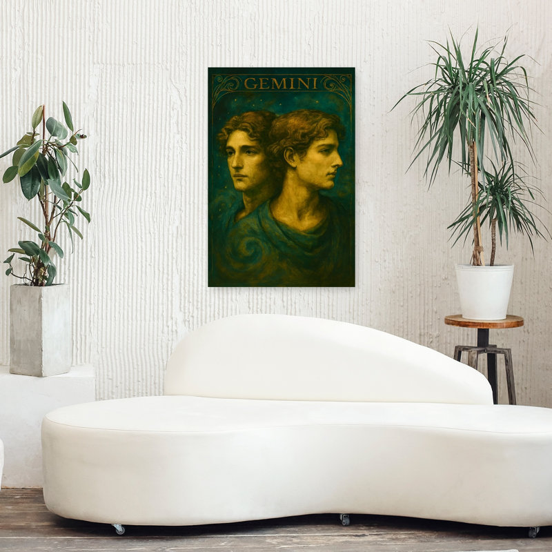 Golden Gemini Twins Mystical Abstract Contemporary Nature Portrait Wall Art Print 1 Piece Wrapped Canvas Wall Art
