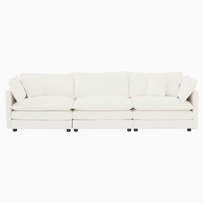 Multi Decor Pillow Mid Century Modern Three Seater Chenille Upholstered Sofa For Daily Living Space